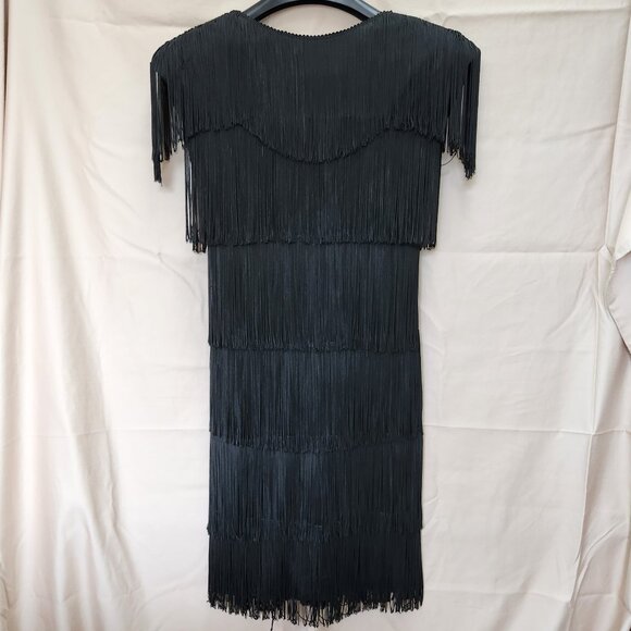 Vintage Black All Over Fringe Flapper Dress Sleeveless Party Dress - Picture 1 of 10